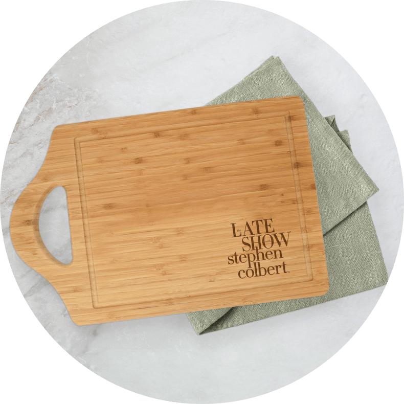 The Late Show with Stephen Colbert Logo Laser Engraved Bamboo Cutting Board