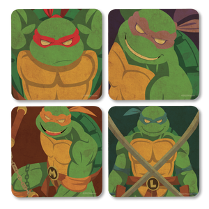 Teenage Mutant Ninja Turtles Coasters with Mahogany Holder - Set of 4