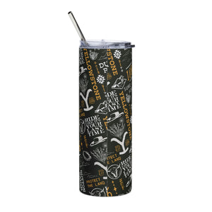 Yellowstone Logo Pattern Stainless Steel Tumbler with Straw