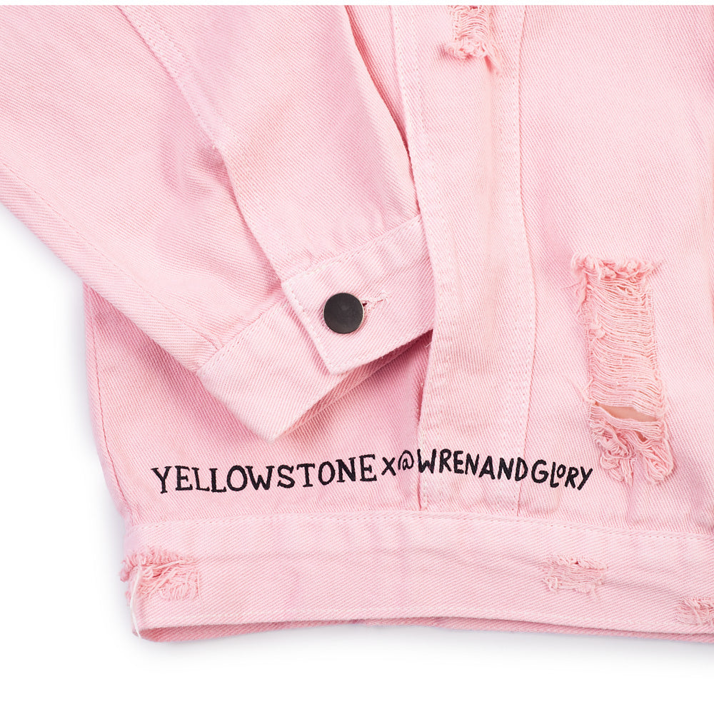 Yellowstone Beth Dutton State of Mind Wren+Glory Veste en jean rose peinte à la main