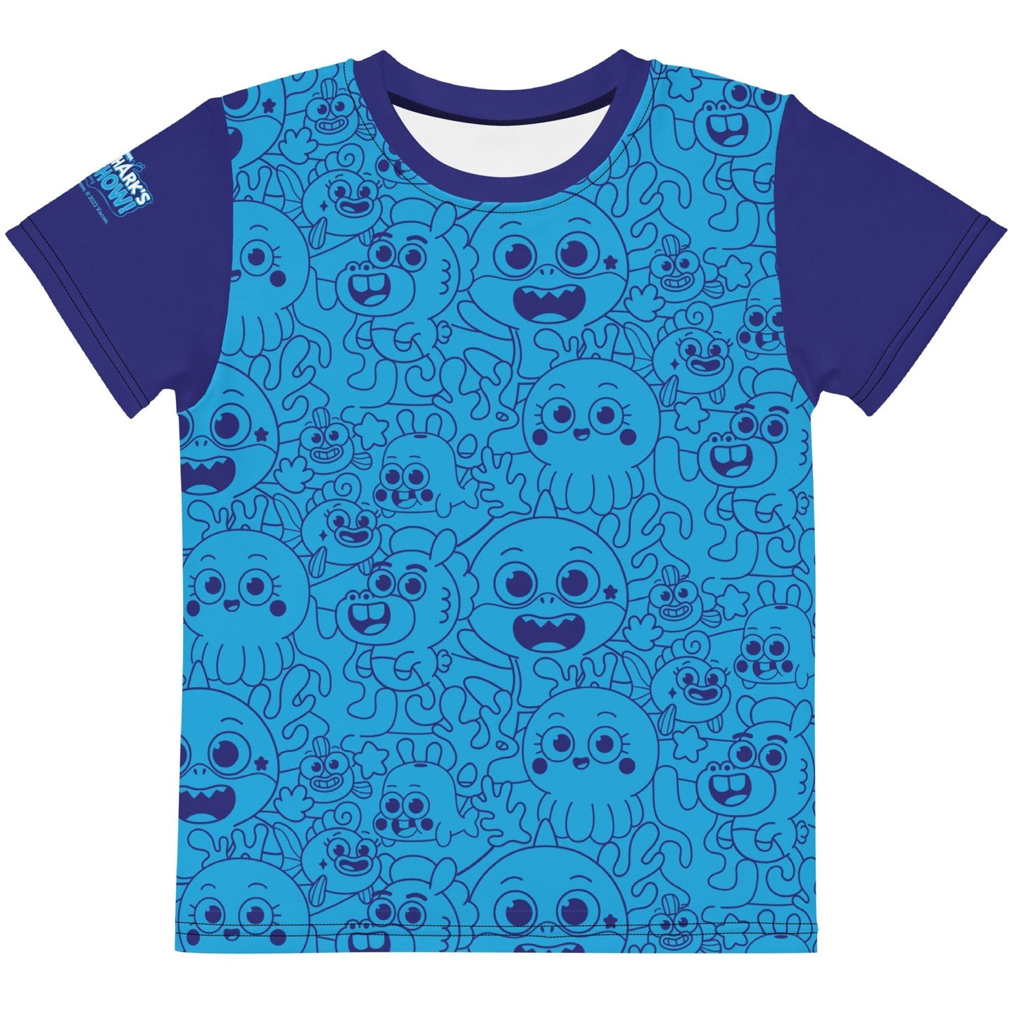 Baby Shark's Big Show Blue Pattern Kids Short Sleeve T - Shirt - Paramount Shop