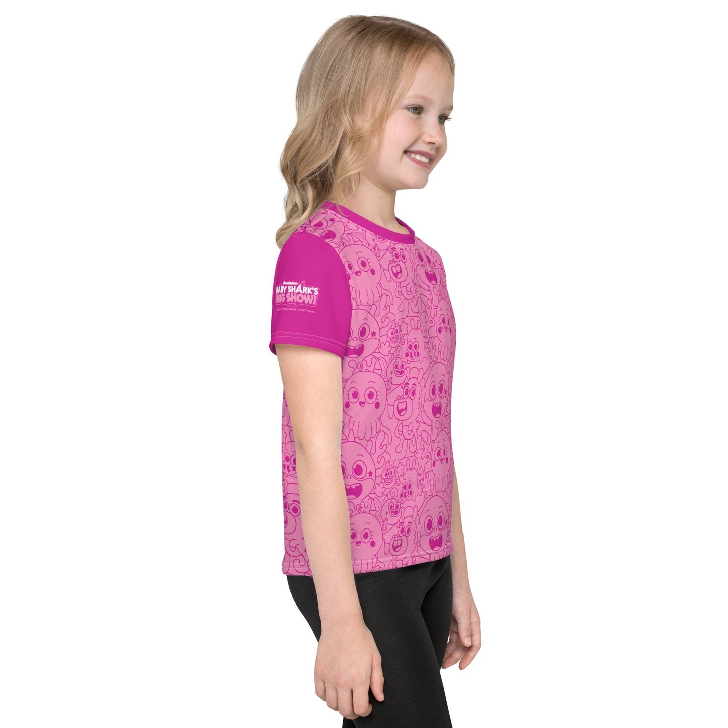 Baby Shark's Big Show Pink Pattern Kids Short Sleeve T - Shirt - Paramount Shop
