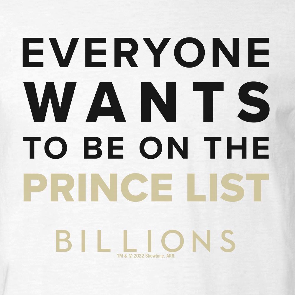 Billions Prince List Adult Short Sleeve T - Shirt - Paramount Shop