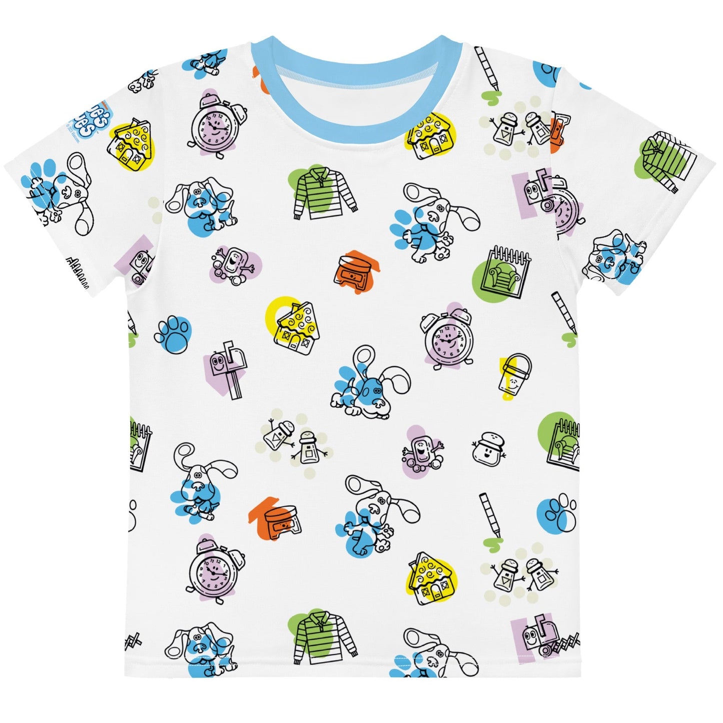 Blue's Clues Blue & Friends Pattern Kids Short Sleeve T - Shirt - Paramount Shop