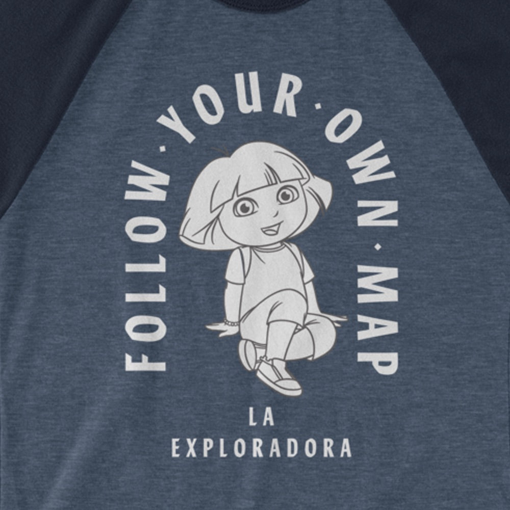 Dora the Explorer Follow Your Own Map Unisex 3/4 Sleeve Raglan Shirt - Paramount Shop