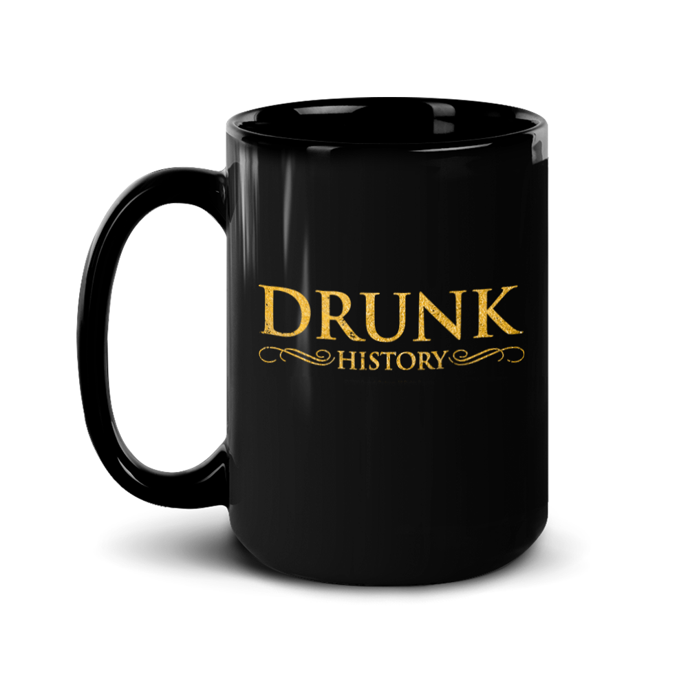 Drunk History Gold Logo Black Mug - Paramount Shop