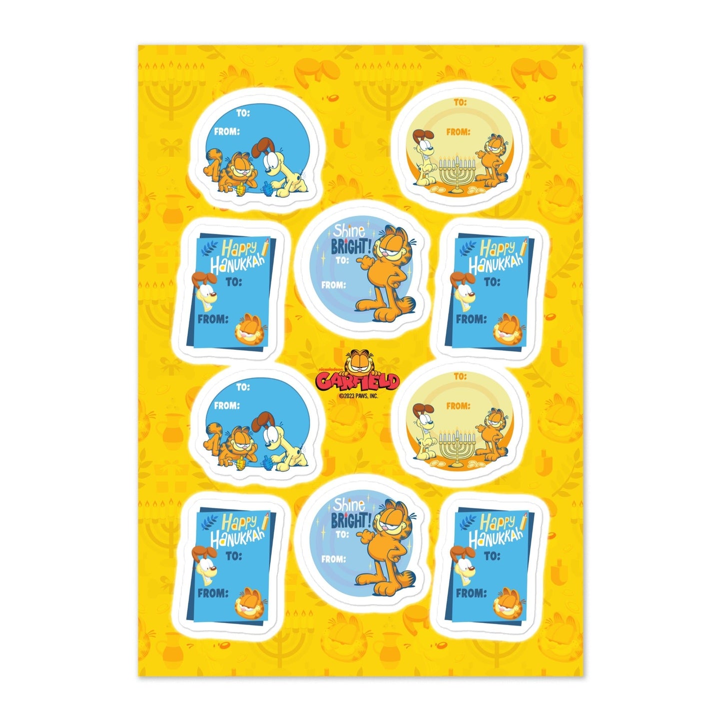 Garfield Hanukkah Gift Label Sticker Sheet - Paramount Shop