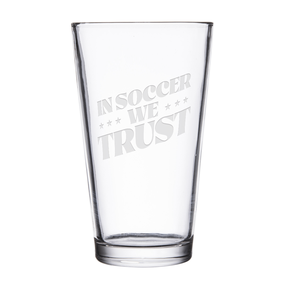 In Soccer We Trust Podcast Logo Laser Engraved Pint Glass - Paramount Shop