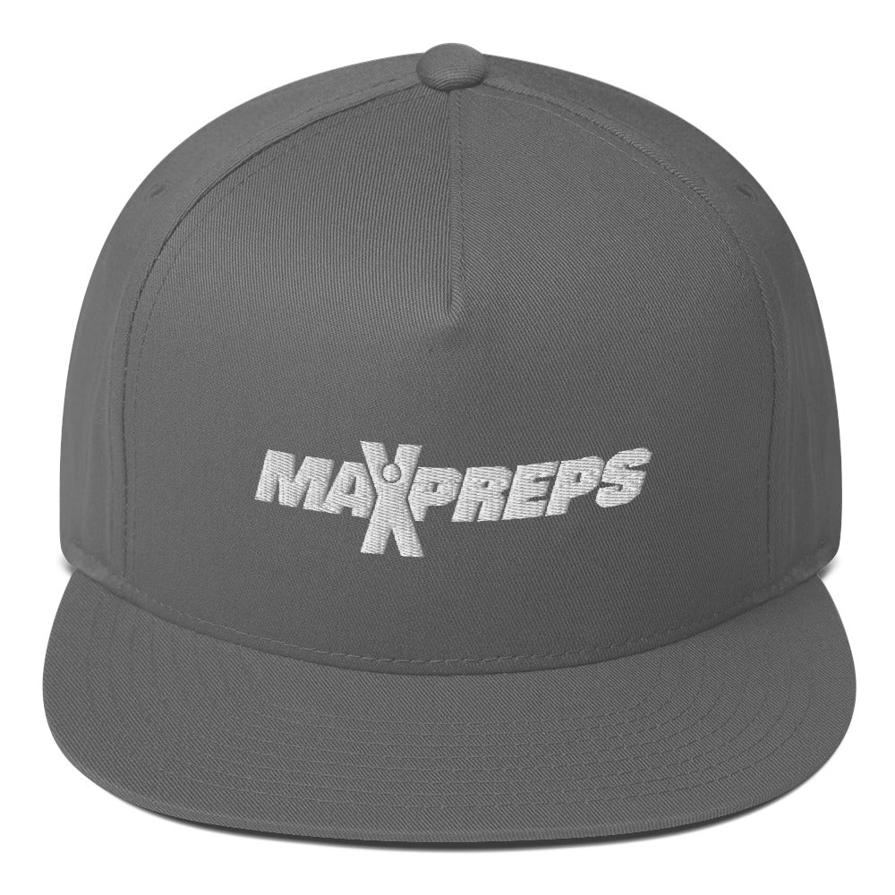 MaxPreps Logo White Embroidered Flat Bill Hat - Paramount Shop