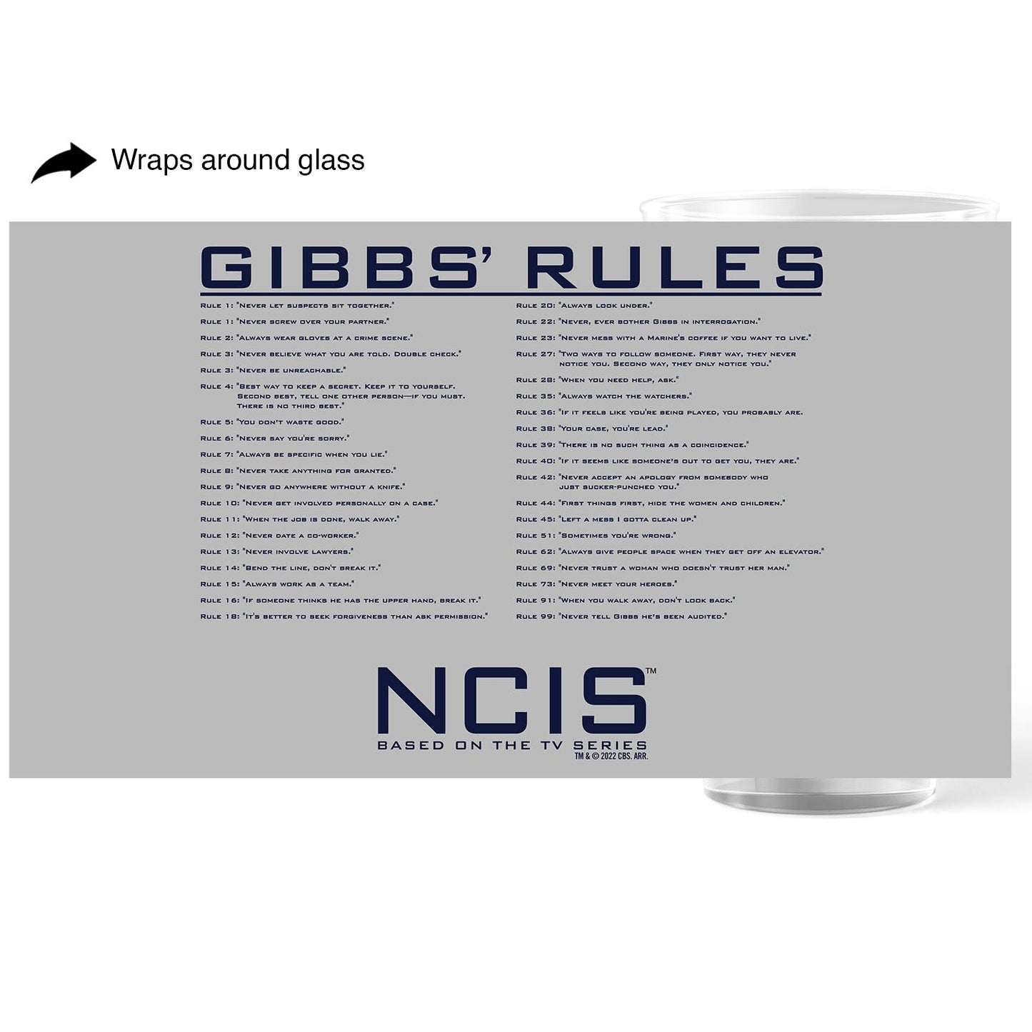 NCIS Gibbs Rules 17 oz Pint Glass - Paramount Shop