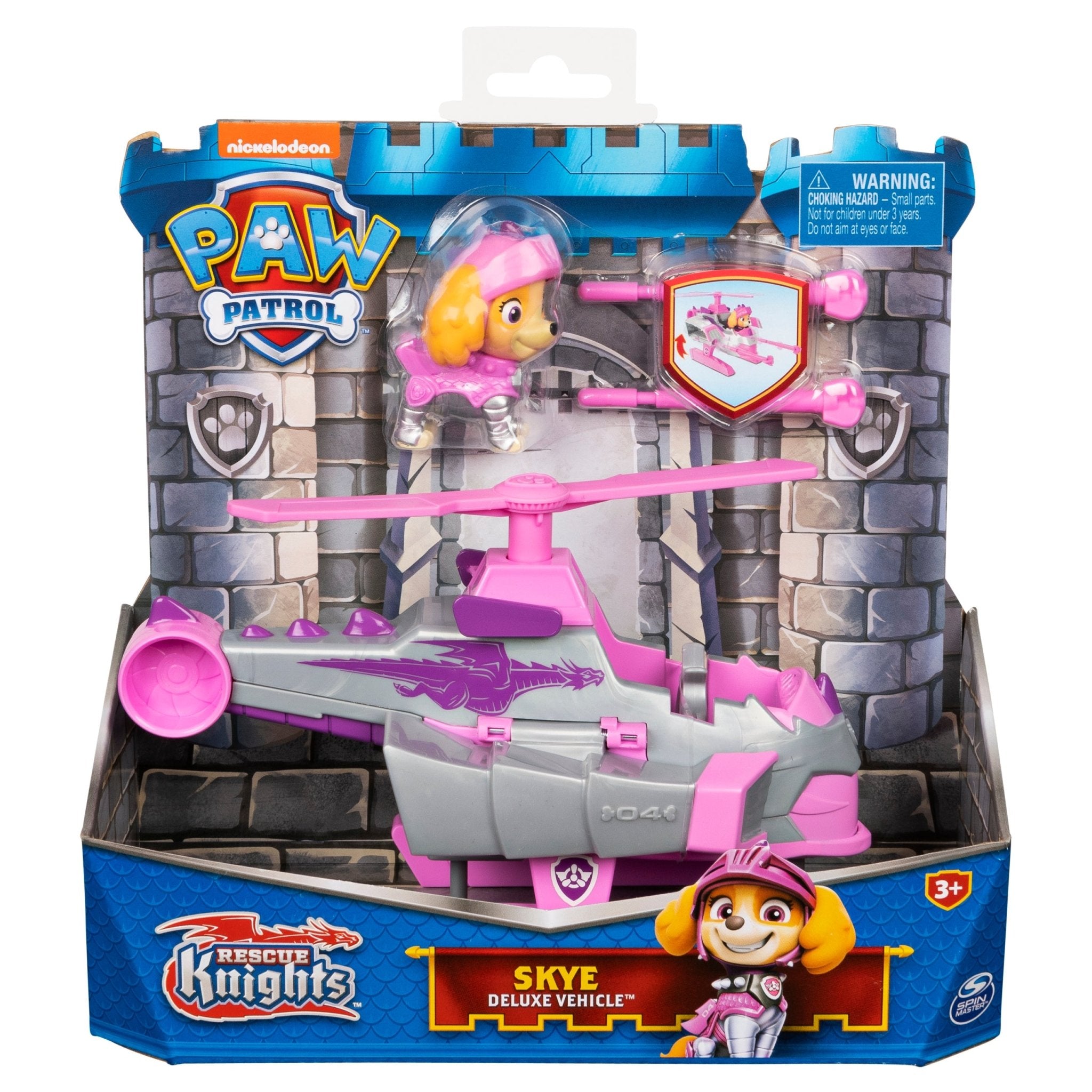 PAW Patrol, Coche de juguete transformable Rescue Knights Skye con coleccionable Acción Figura, Niños Juguetes a partir de 3 años