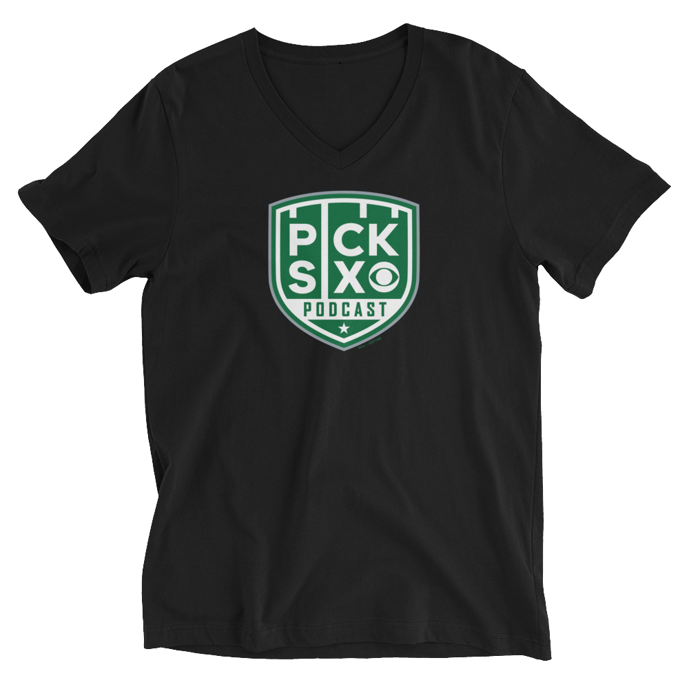 Pick Six Podcast Logo V - Neck Short Sleeve T - Shirt - Paramount Shop