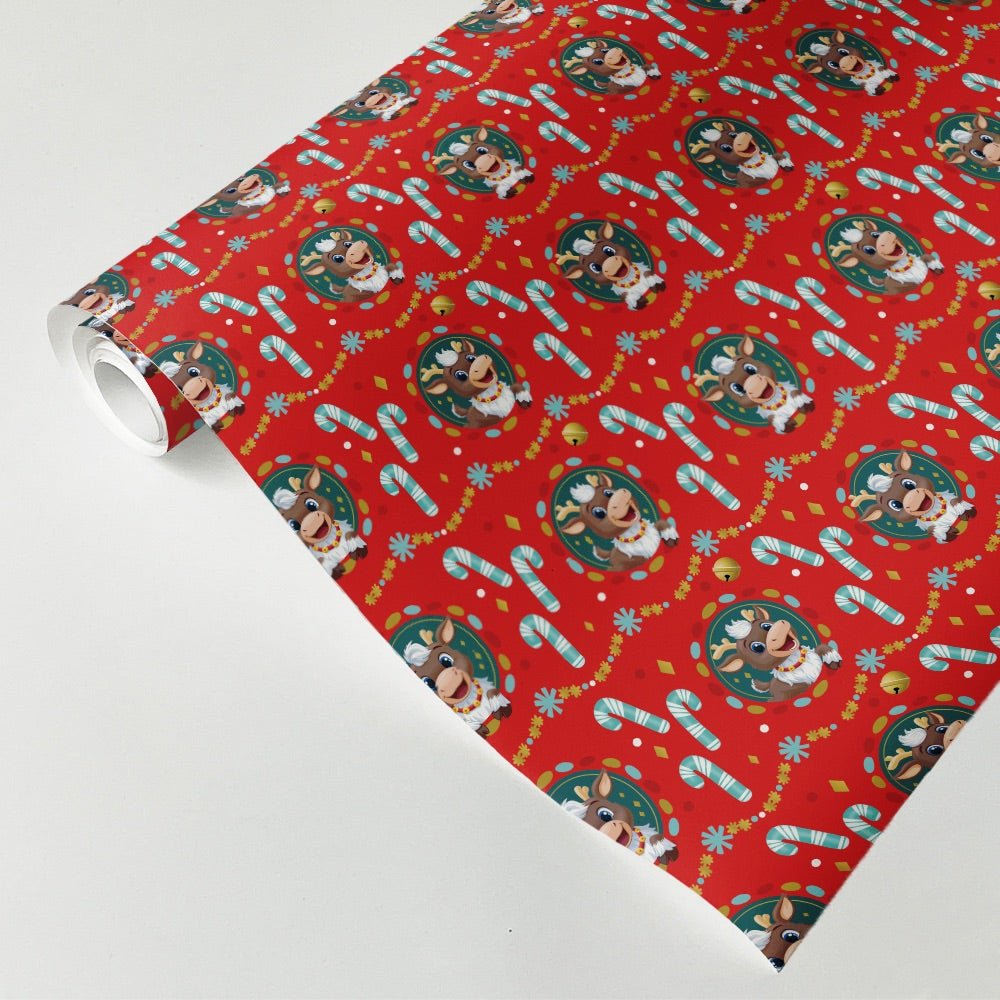 Reindeer in Here Candy Cane Wrapping Paper - Paramount Shop