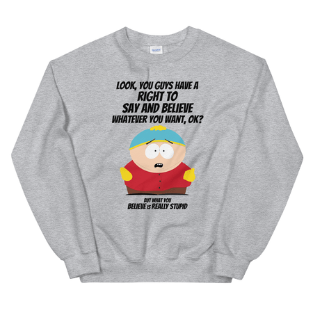 South Park Cartman What You Believe Fleece Crewneck Sweatshirt - Paramount Shop