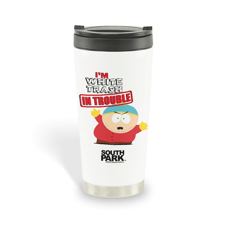 South Park Cartman White Trash Trouble 16 oz Stainless Steel Thermal Travel Mug - Paramount Shop