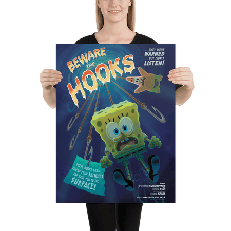SpongeBob SquarePants Beware the Hooks Premium Satin Poster - Paramount Shop