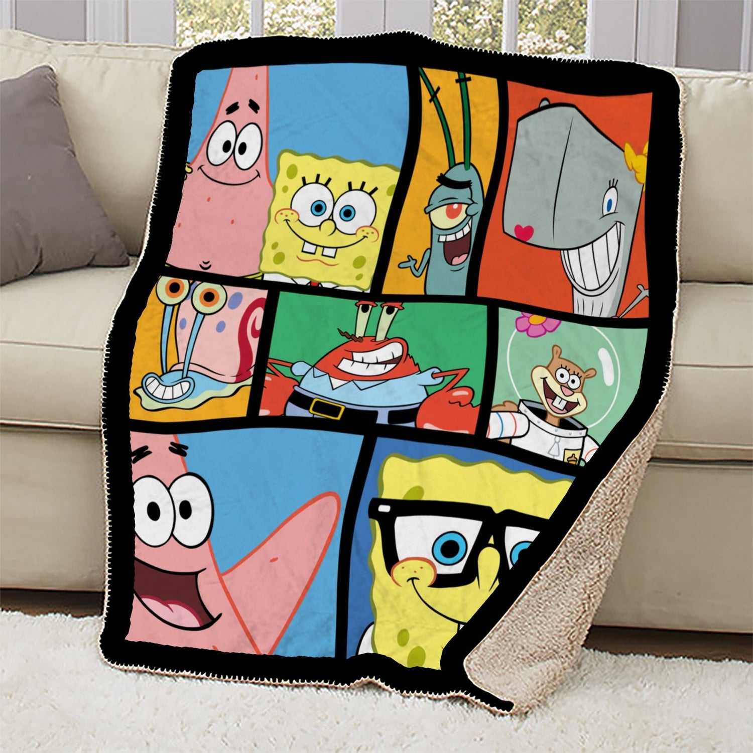 SpongeBob SquarePants Characters Grid Sherpa Blanket - Paramount Shop