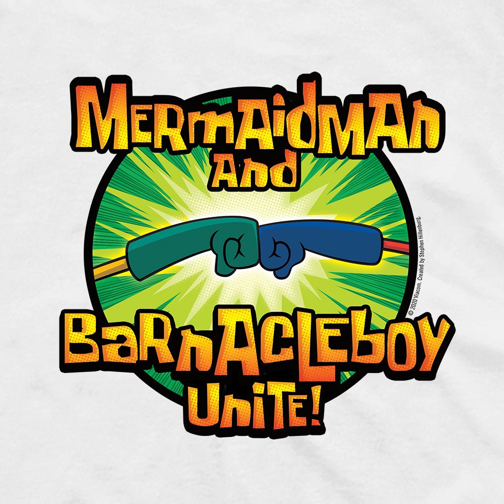 SpongeBob SquarePants Mermaid Man and Barnacle Boy Unite Logo Adult Long Sleeve T - Shirt - Paramount Shop