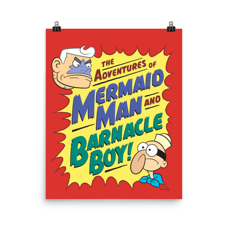 SpongeBob SquarePants Mermaidman and Barnacleboy Comic Premium Satin Poster - Paramount Shop