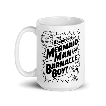 SpongeBob SquarePants Mermaidman and Barnacleboy Comic White Mug - Paramount Shop