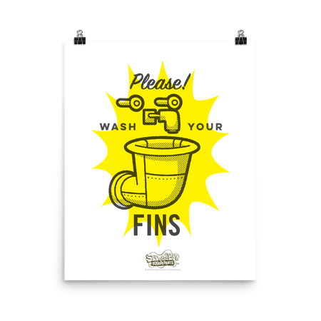 SpongeBob SquarePants Wash Your Fins Premium Satin Poster - Paramount Shop