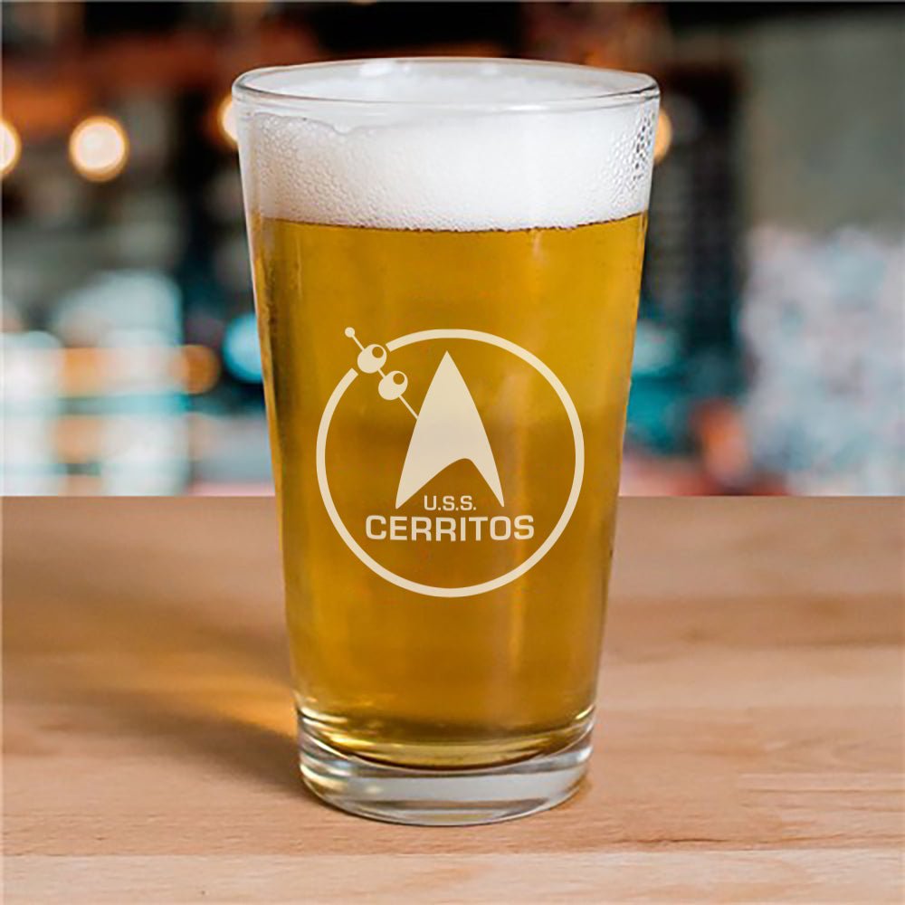 Star Trek: Lower Decks Cerritos Bar Logo Laser Engraved Pint Glass - Paramount Shop