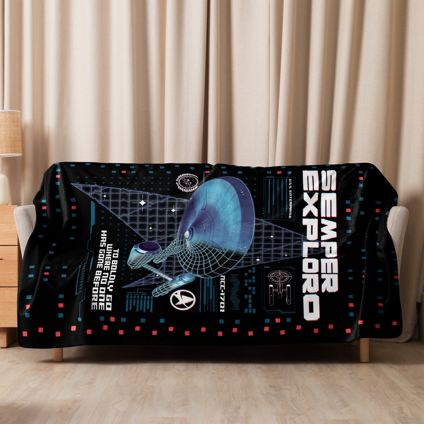 Star Trek The Original Series Enterprise Semper Exploro Sherpa Blanket - Paramount Shop