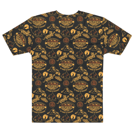 Survivor 20 Years 40 Seasons All Over Black and Yellow Tribal Pattern Adult All - Over Print T - Shirt - Paramount Shop