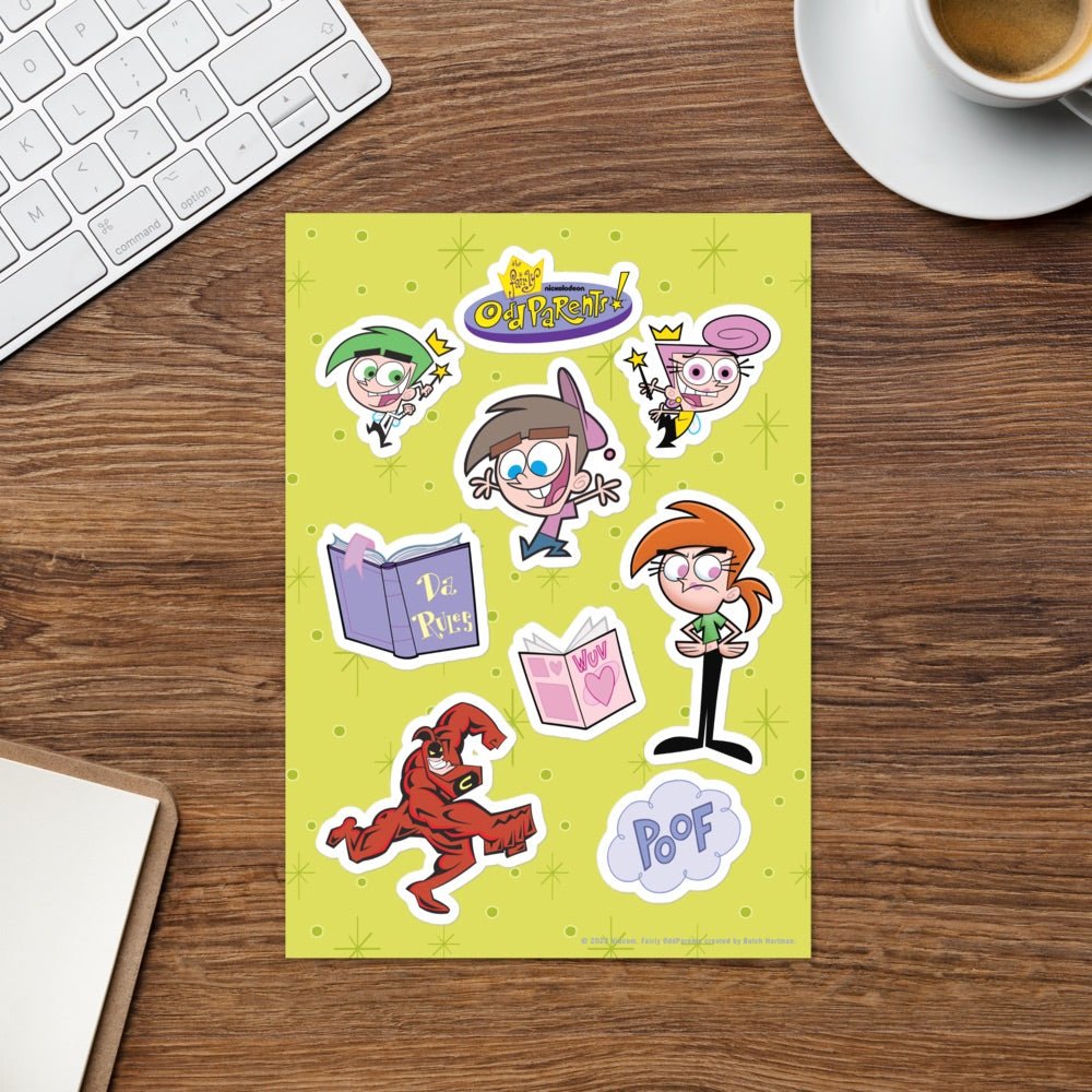 The Fairly OddParents Characters Kiss Cut Sticker Sheet - Paramount Shop