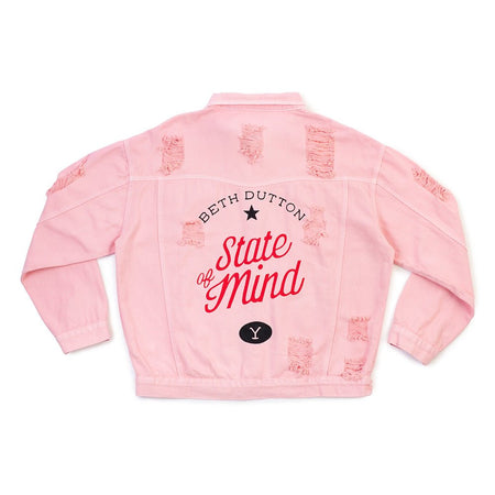 Yellowstone Beth Dutton State of Mind Wren+Glory Hand Painted Pink Denim Jacket - Paramount Shop