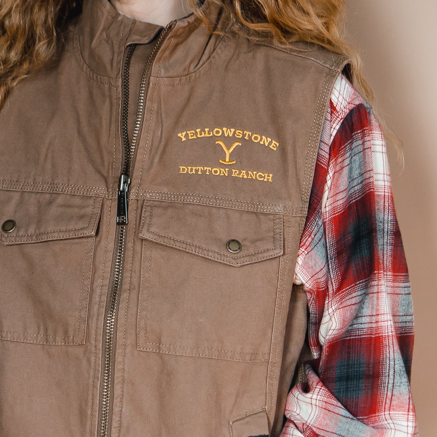 Yellowstone Dutton Ranch Logo Brown Cloth Vest - Paramount Shop
