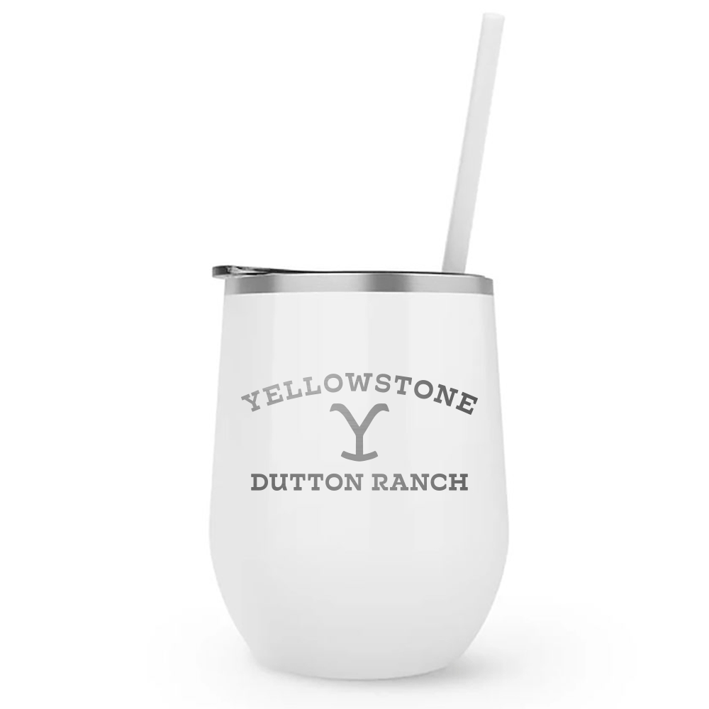 Yellowstone Dutton Ranch Logo Laser Engraved Wine Tumbler with Straw - Paramount Shop