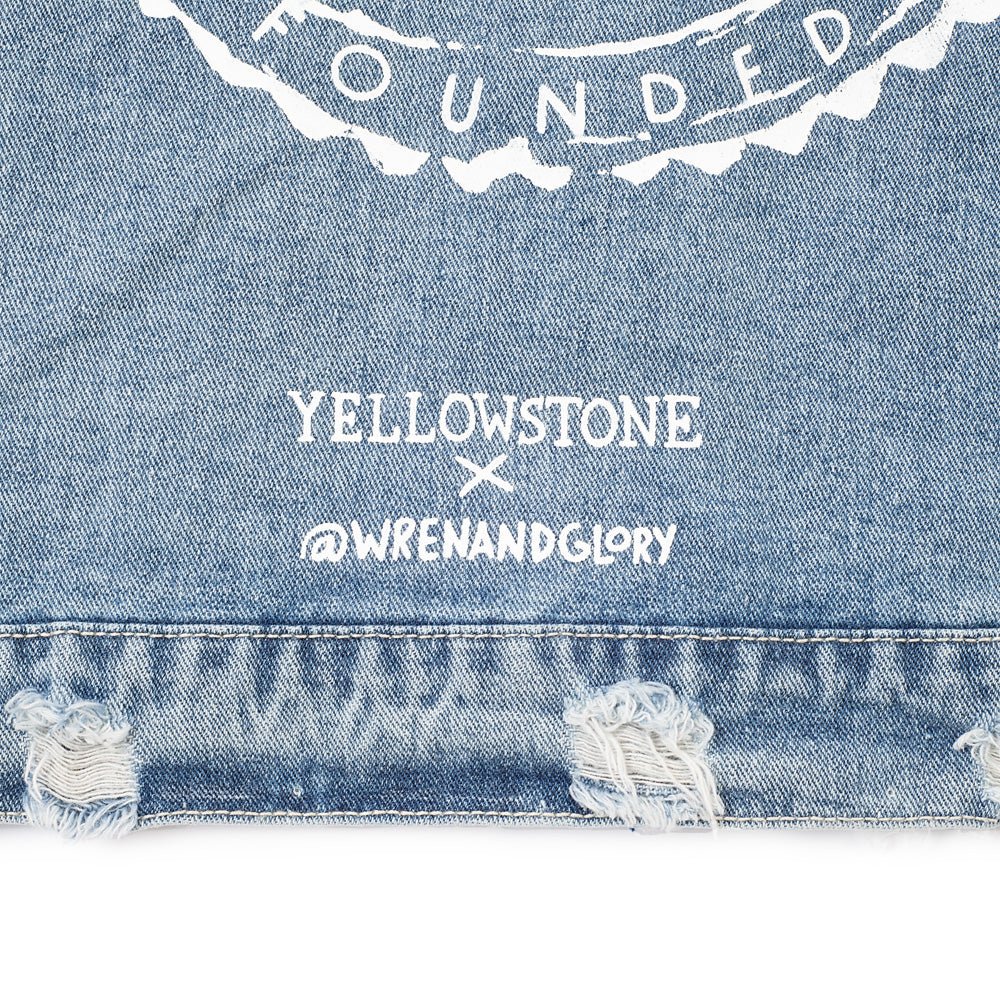 Yellowstone Dutton Ranch Sweater Sleeve Wren + Glory Hand Painted Denim Jacket - Paramount Shop