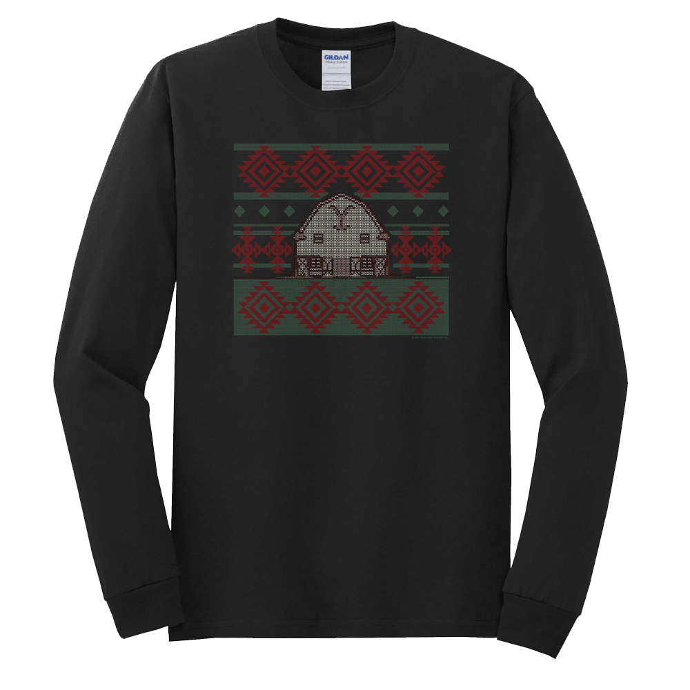 Yellowstone Dutton Ranch Two Color Holiday Barn Adult Long Sleeve T - Shirt - Paramount Shop