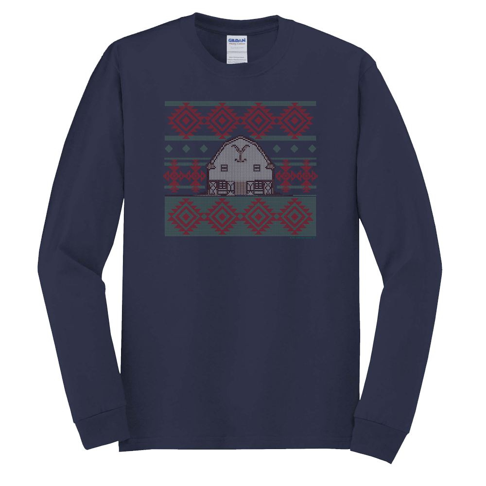 Yellowstone Dutton Ranch Two Color Holiday Barn Adult Long Sleeve T - Shirt - Paramount Shop