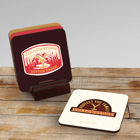 Yellowstone Logos Coasters with Mahogany Holder - Paramount Shop