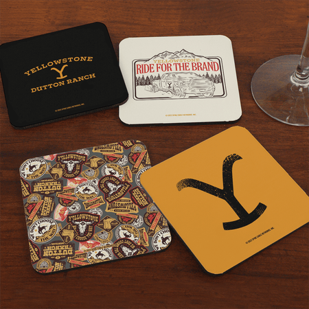 Yellowstone Logos Coasters with Mahogany Holder - Paramount Shop