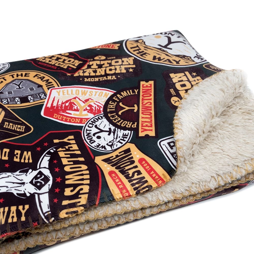Yellowstone Patches Sherpa Blanket - Paramount Shop