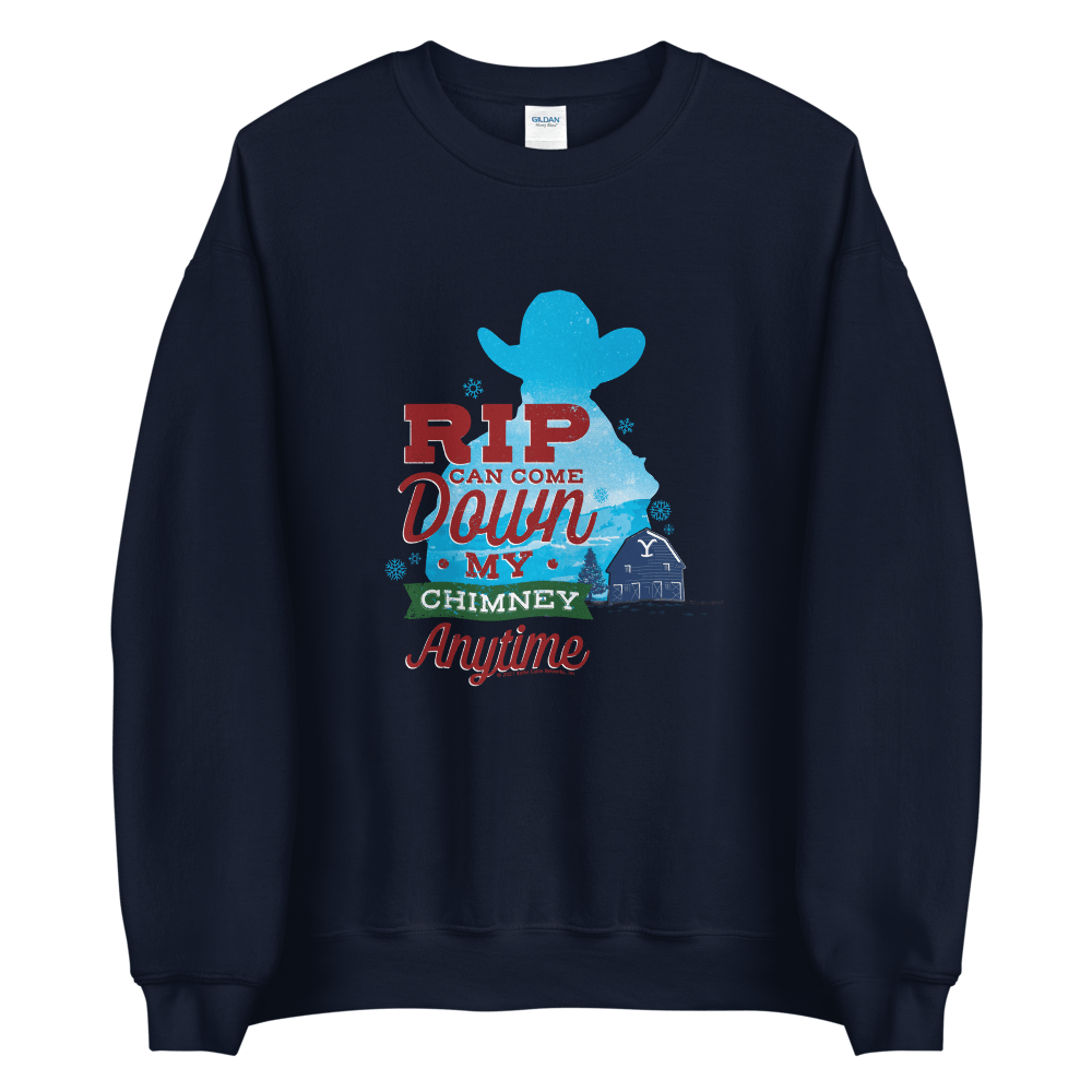 Yellowstone Rip Can Come Down My Chimney Any Time Silhouette Fleece Crewneck Sweatshirt - Paramount Shop