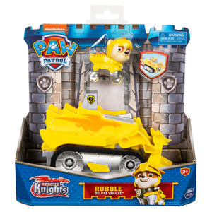 PAW PatrolRescue Knights Rubble Transforming Toy Car mit Sammlerstück Action Figur, Kinder Spielzeuge für 3 Jahre und älter