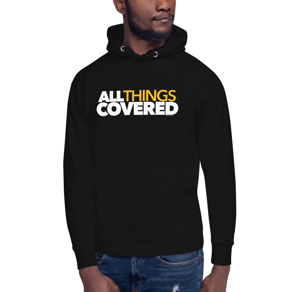 All Things Covered Podcast White Logo Adult Fleece Hooded Sweatshirt