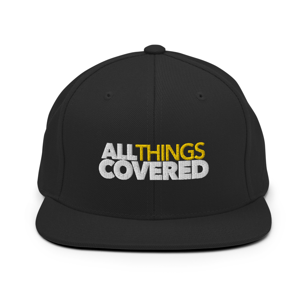 All Things Covered Podcast White Logo Embroidered Flat Bill Hat