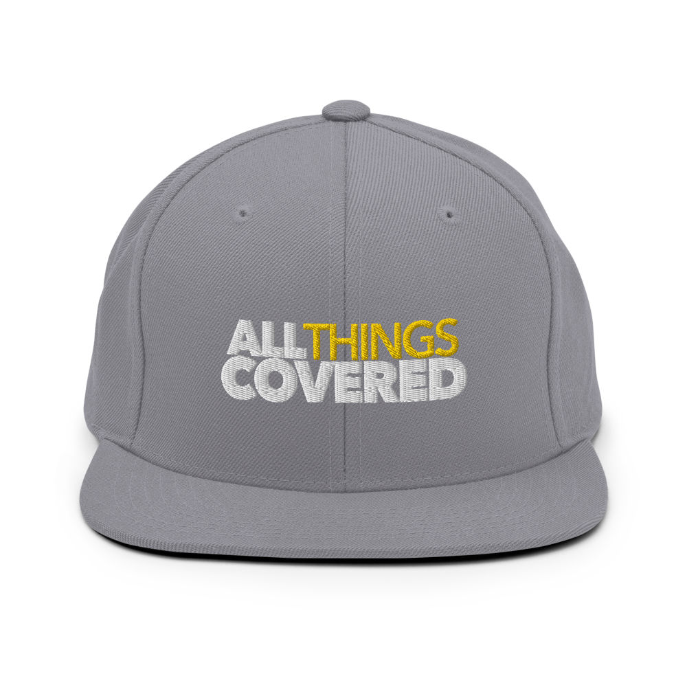 All Things Covered Podcast White Logo Embroidered Flat Bill Hat