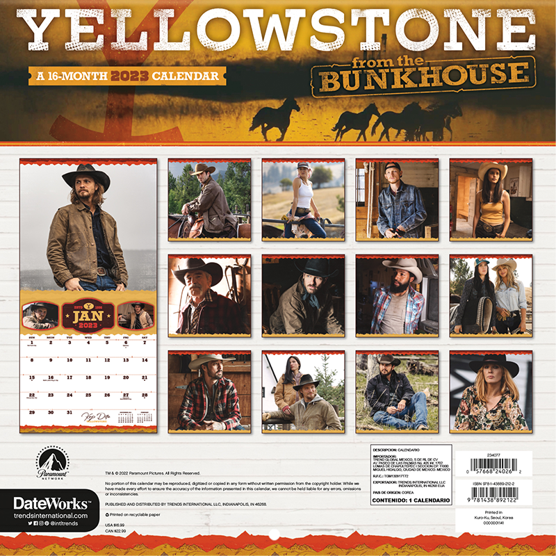 Yellowstone 2023 Wall Calendar Paramount Shop