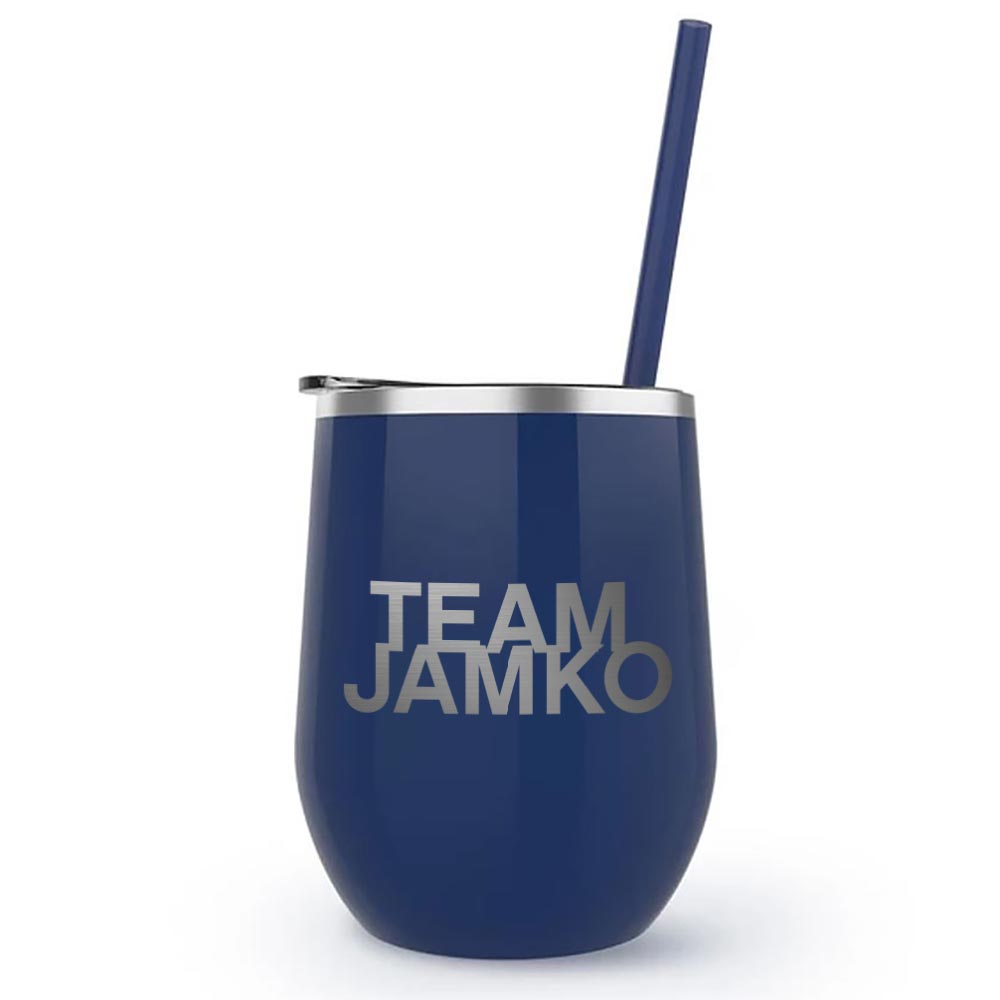 Blue Bloods Team Jamko 12 oz Stainless Steel Wine Tumbler with Straw