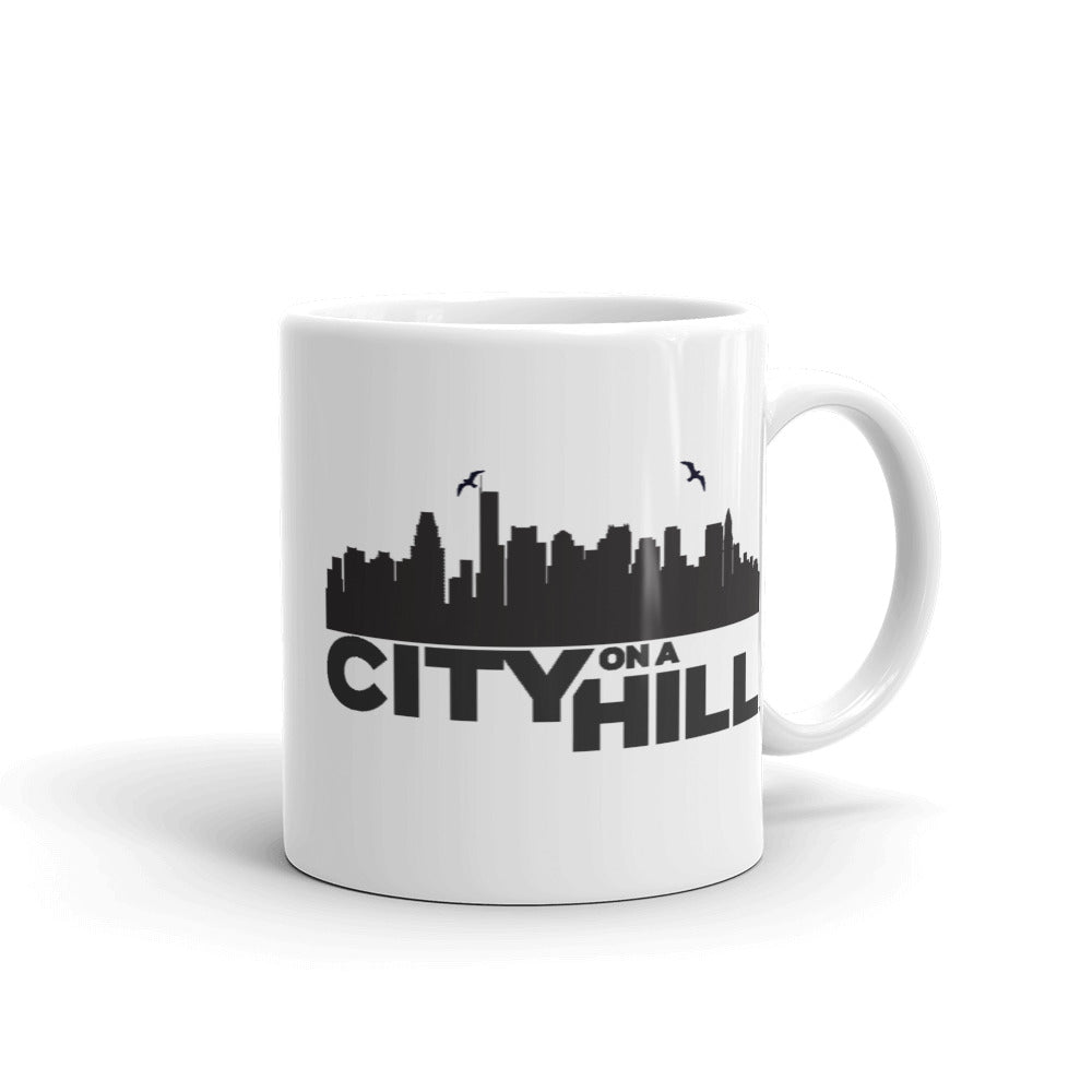 City on a Hill Skyline White Mug