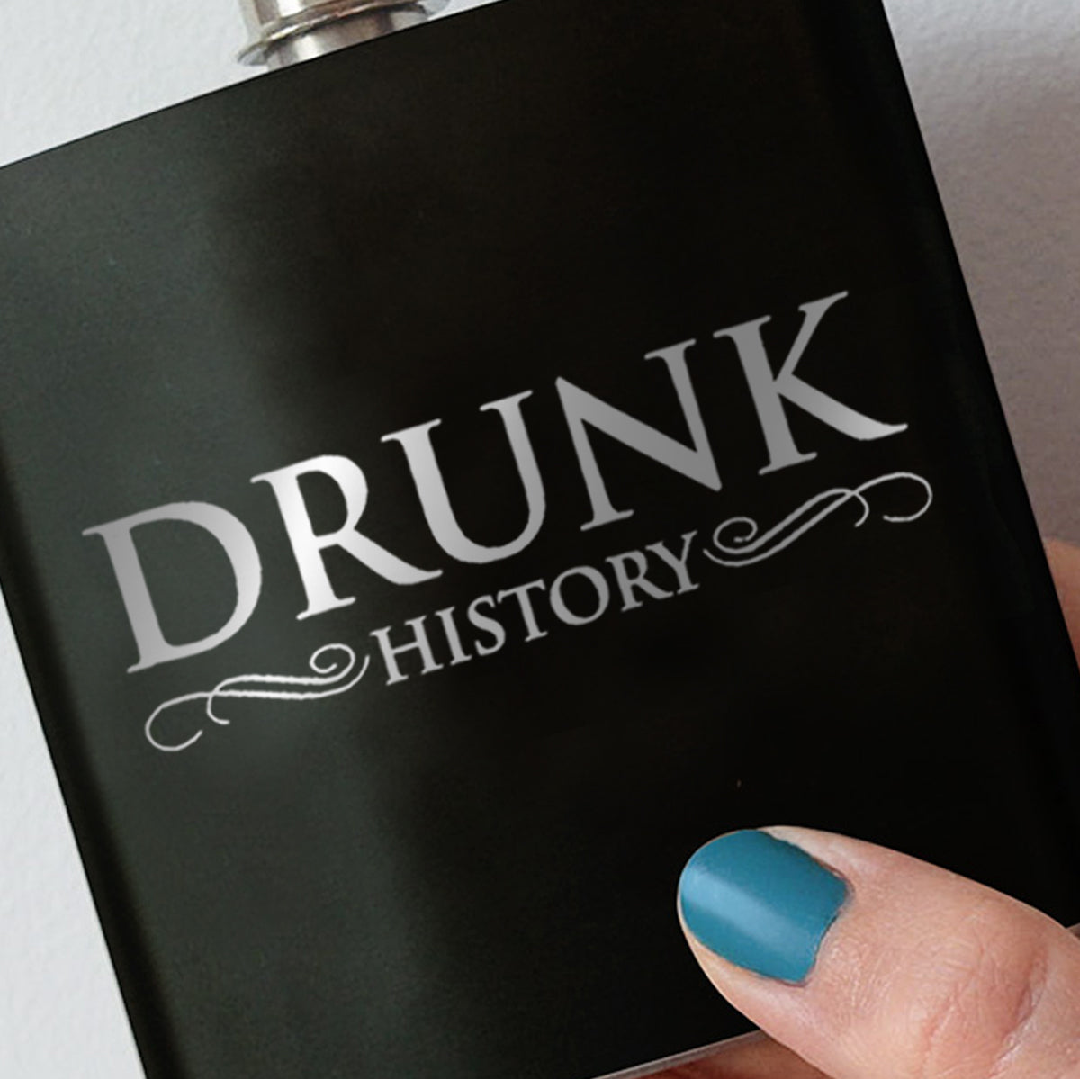 Drunk History Logo Laser Engraved Flask