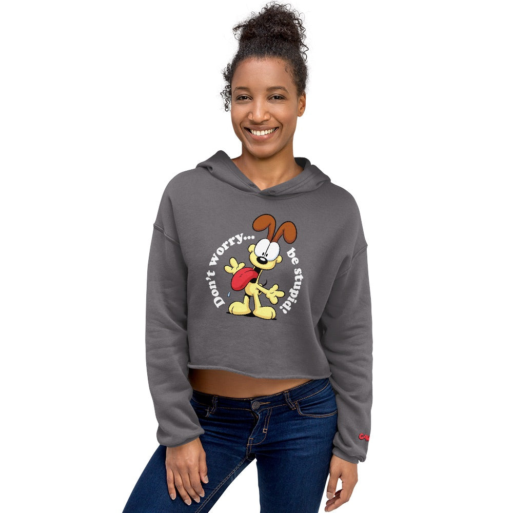 Garfield Don't Worry Be Stupid Women's Fleece Crop Hooded Sweatshirt