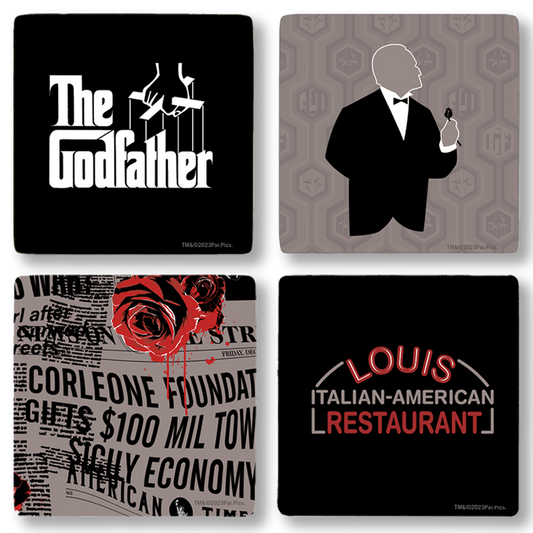 The Godfather Icons Coasters with Mahogany Holder - Set of 4