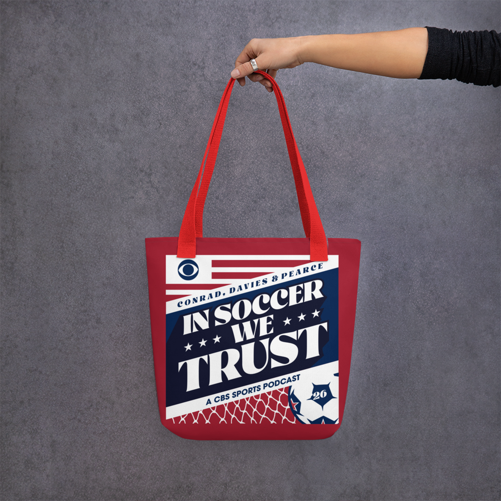In Soccer We Trust Podcast Key Art Premium Tote Bag